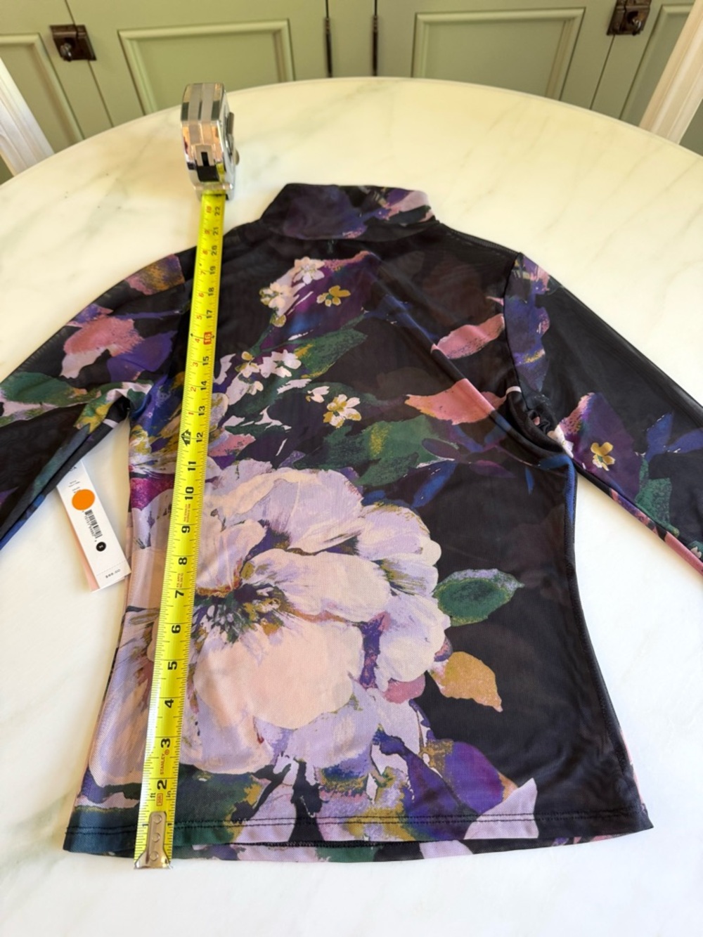 Aqua Purple Multi Floral Mock-Neck Mesh Long Sleeve Top - Picture 7 of 10